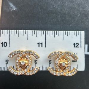 sold chanel vintage gold CC turn lock clip on earrings